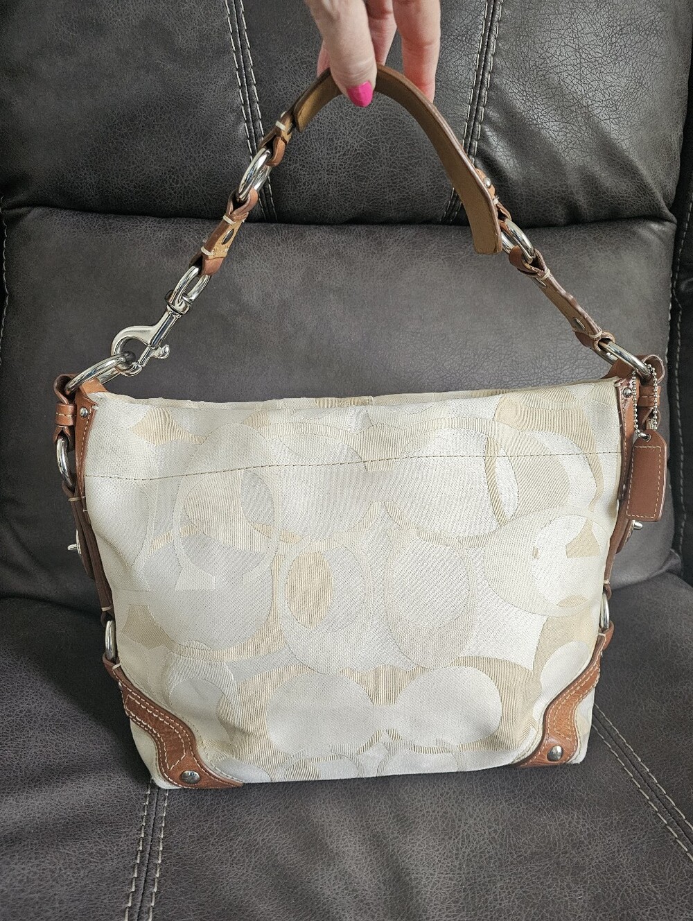 Y2K Coach Carly Optic Signature Canvas Hobo Bag w/Brown Leather Trim Style 11960